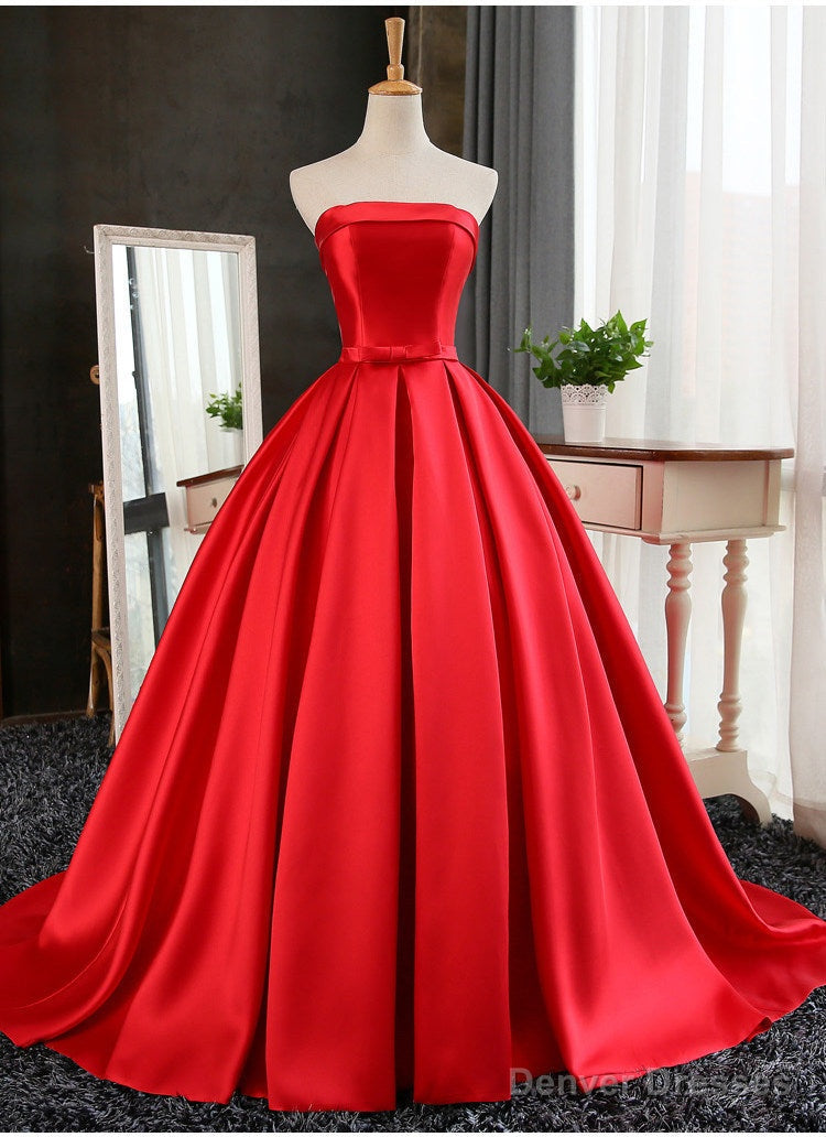 Satin Scoop Floor Length Ball Prom Dress , Dark Red Sweet 16 Gown Main image