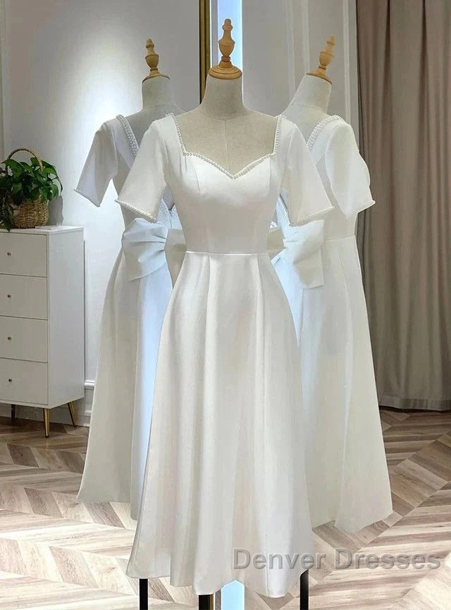 Satin Short Sleeve Short Wedding Dress