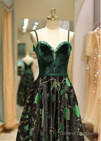 Satin Spaghetti Straps  Fleece & Embroidery Evening Dress