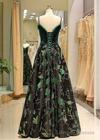 Satin Spaghetti Straps  Fleece & Embroidery Evening Dress