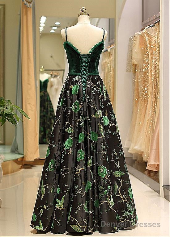 Satin Spaghetti Straps  Fleece & Embroidery Evening Dress