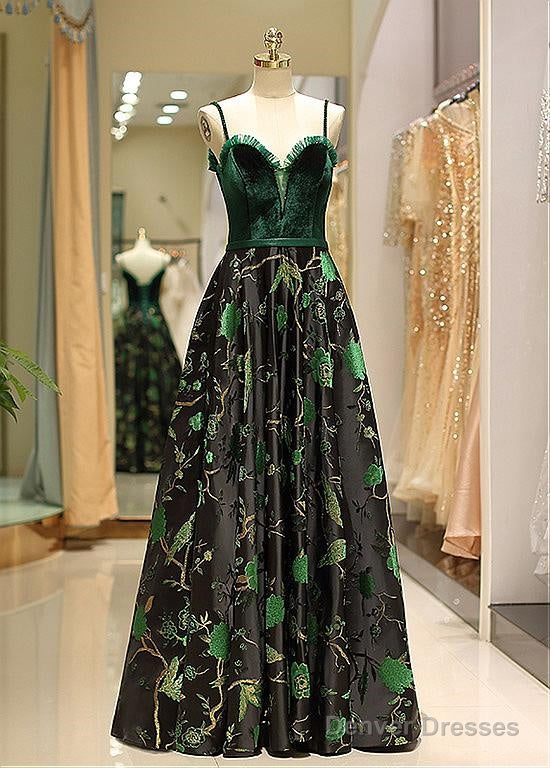 Satin Spaghetti Straps  Fleece & Embroidery Evening Dress Main image
