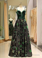 Satin Spaghetti Straps  Fleece & Embroidery Evening Dress