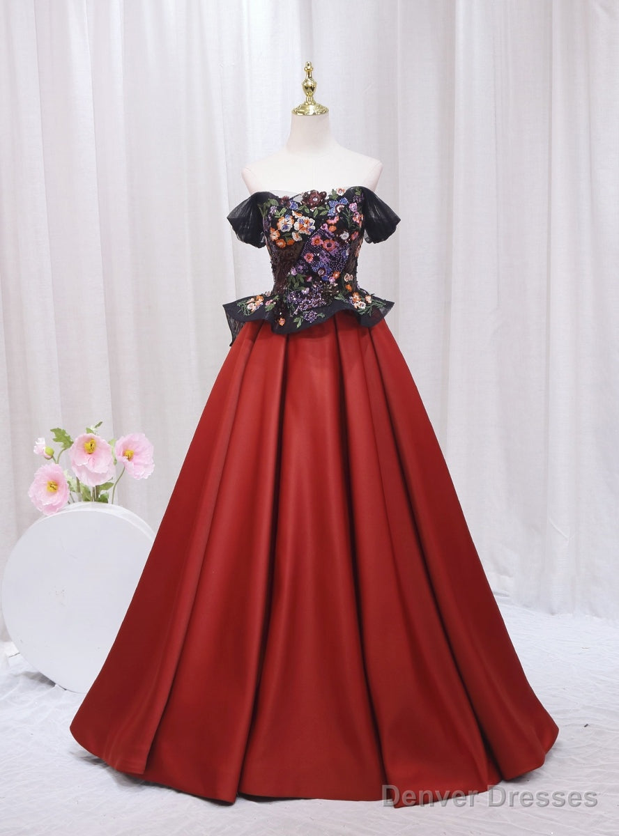 Satin Strapless Embroidery Prom Dress Main image