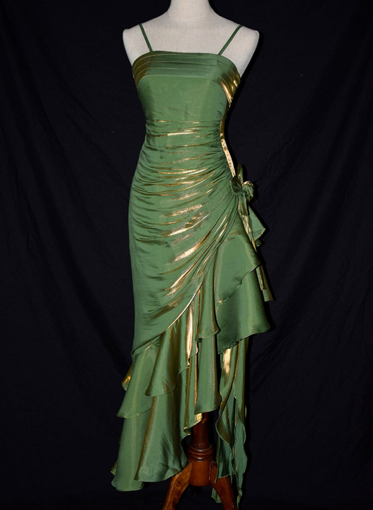 Satin Chic Style High Low Straps Party Dress, High Low Prom Dress Evening Dress Main image