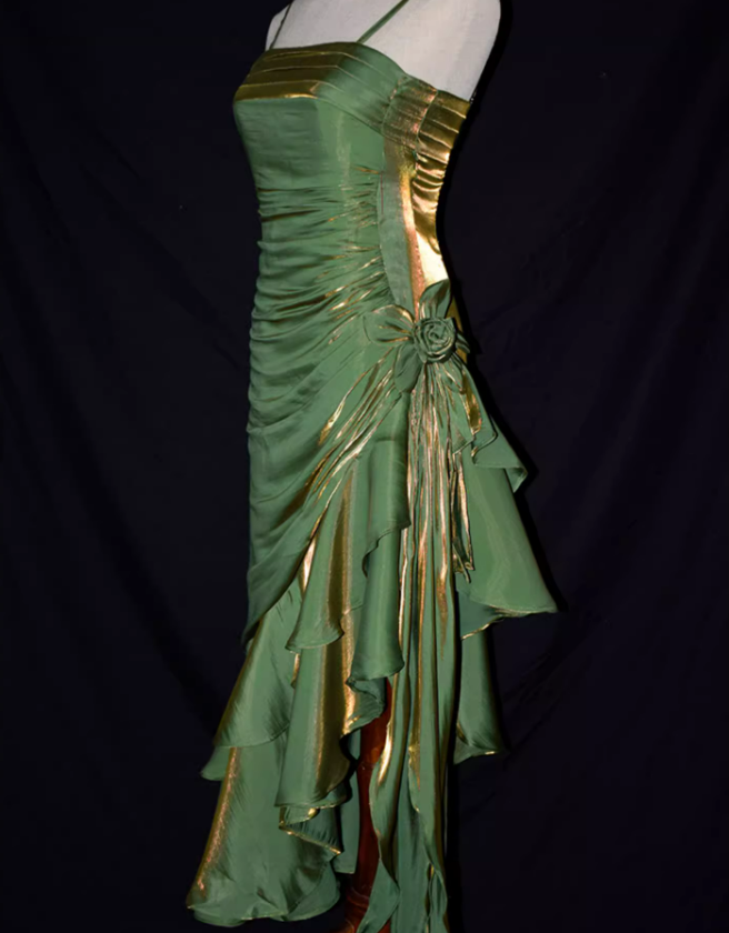 Satin Chic Style High Low Straps Party Dress, High Low Prom Dress Evening Dress