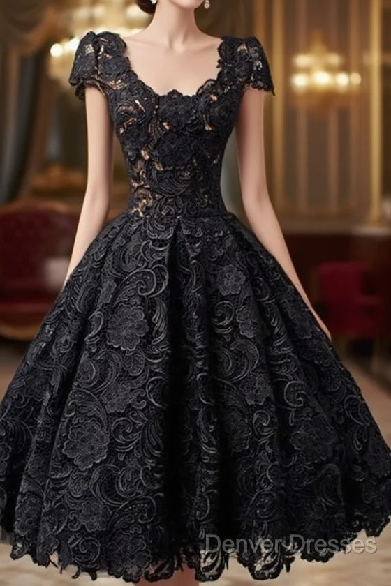 Scoop Knee-Length Cap Sleeves Ball Gown Lace Homecoming Dress Main image