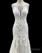 Scoop Neck Mermaid Wedding Dress Lace Court Train