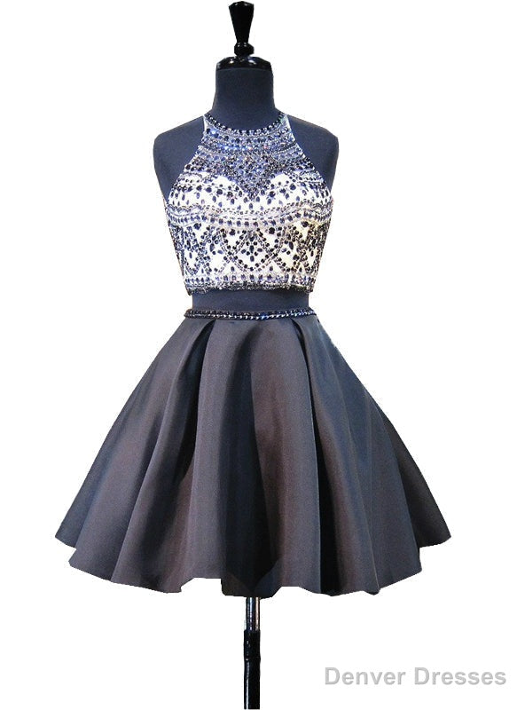 Scoop Neckline Beaded Backless Black Short Homecoming Dress Main image