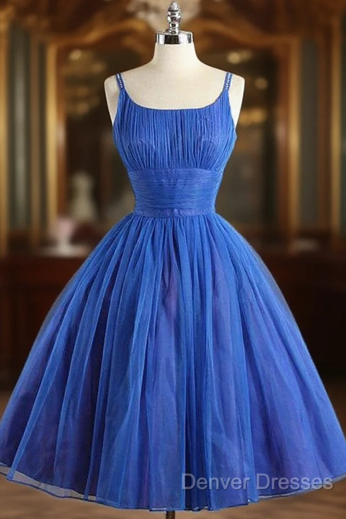 Scoop Neckline Royal Blue Party Dress, A-Line Spaghetti Strap Short Evening Dress Main image
