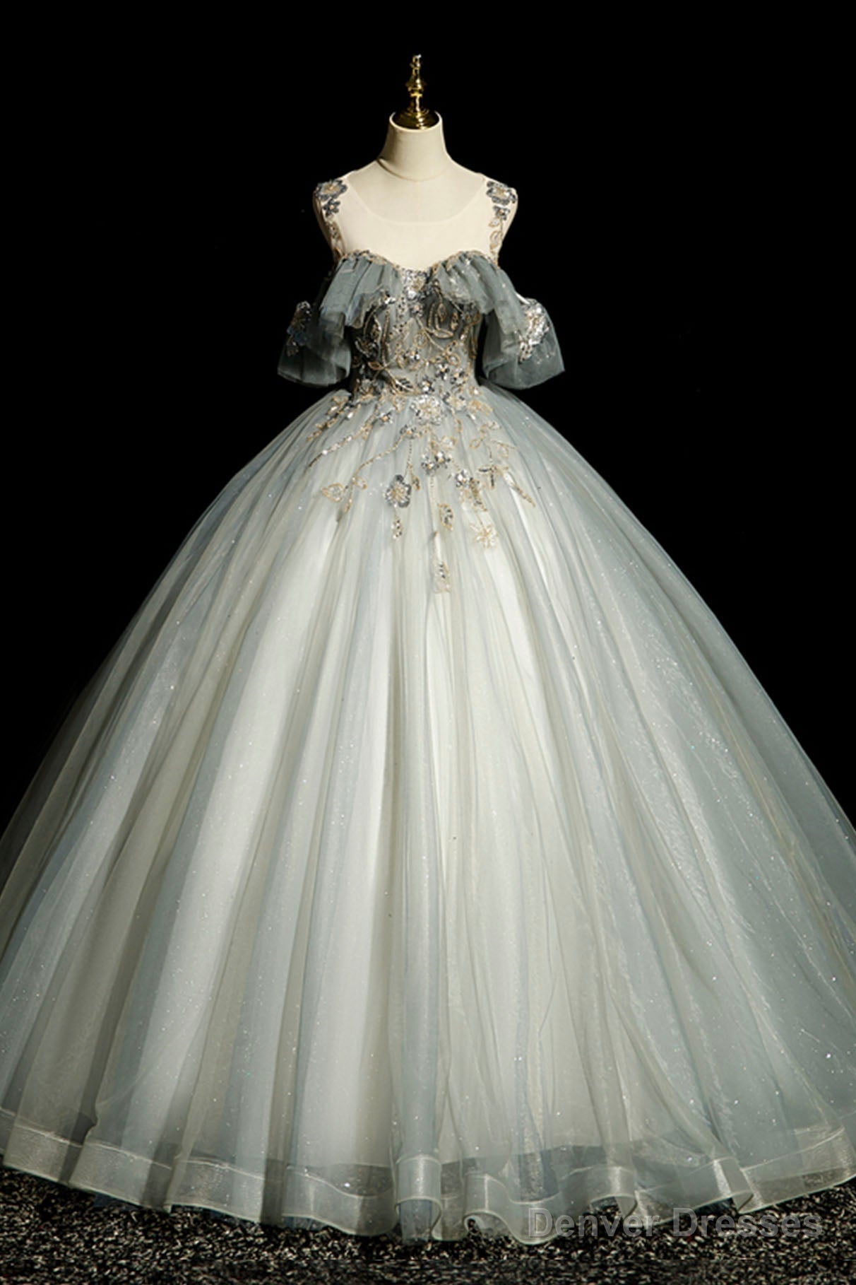 Scoop Neckline Tulle Long Formal Dress with Beaded, A-Line Evening Dress Main image