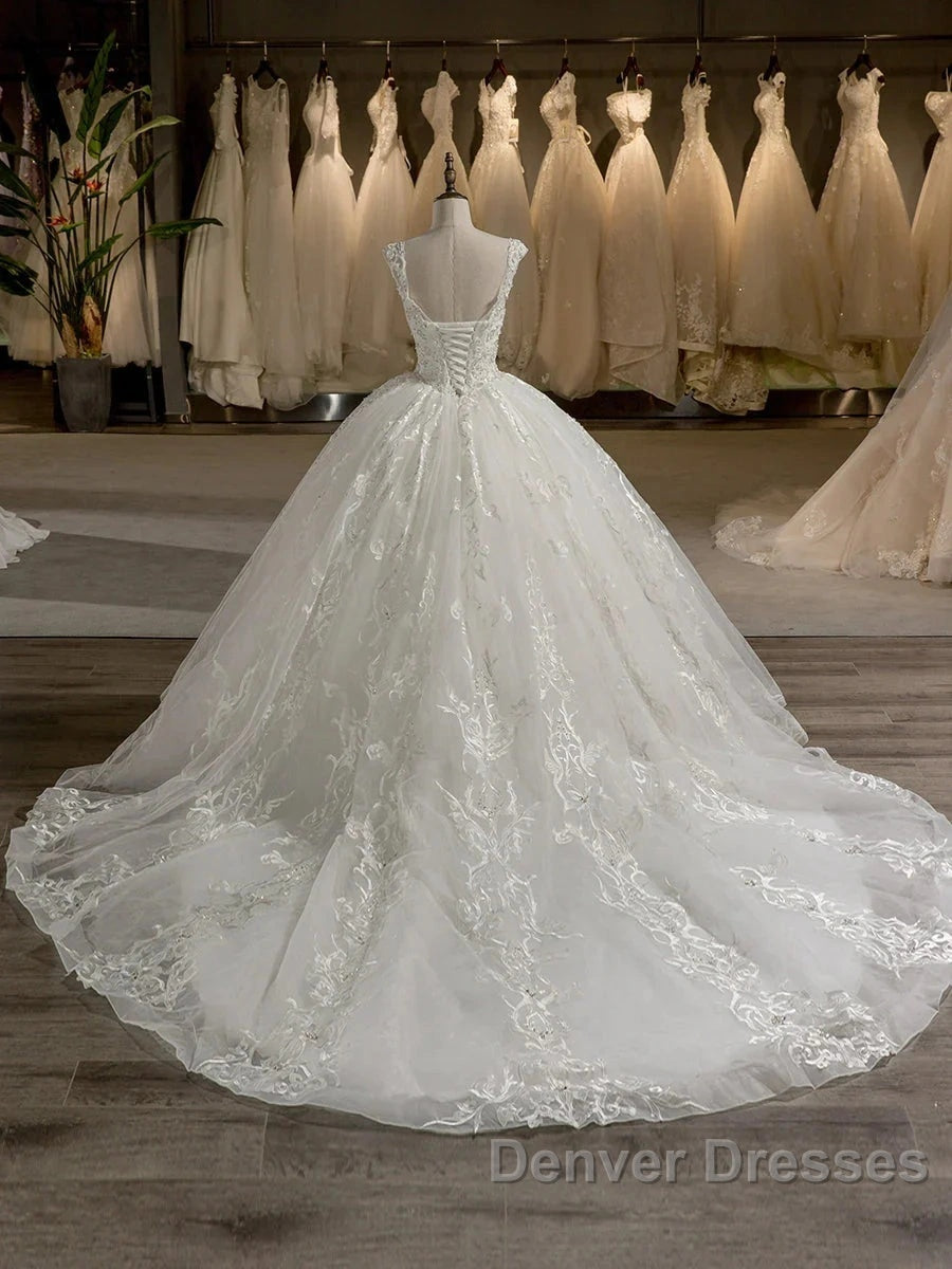 Scoop Sleeveless Tulle Embroidery With Beading Court Train Ball Gown Wedding Dress Secondary image
