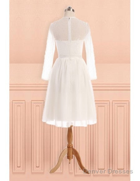 See Through Tulle Knee Length Sheer Round Long Sleeves Wedding Dress Secondary image