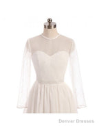 See Through Tulle Knee Length Sheer Round Long Sleeves Wedding Dress