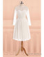 See Through Tulle Knee Length Sheer Round Long Sleeves Wedding Dress