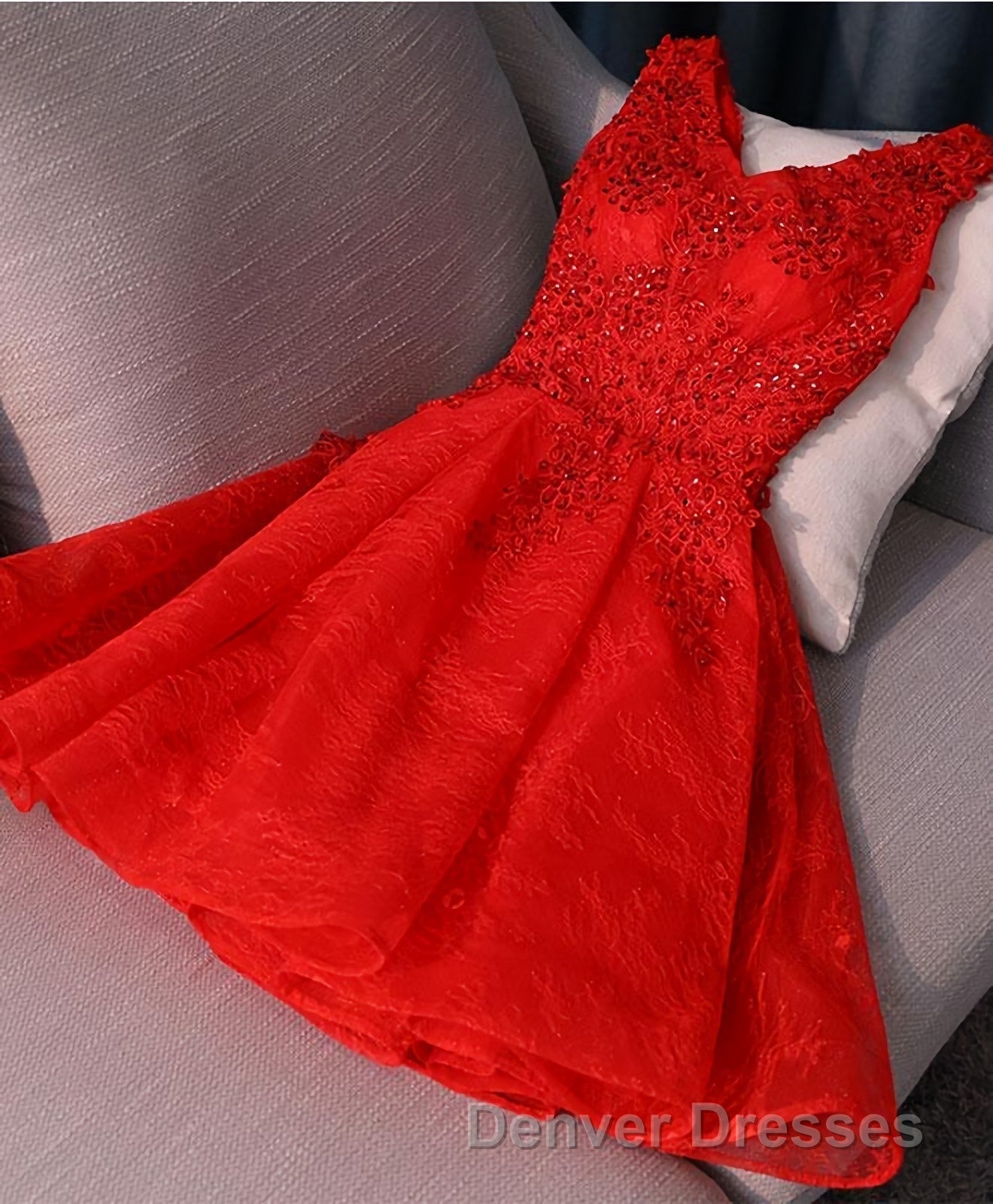 Black V Neck Lace Short Prom Dress, Homecoming Dress, Homecoming Dress Secondary image