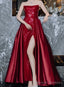 Sequin Mermaid Strapless Sleeveless Party Dress Red Long Prom Dresses