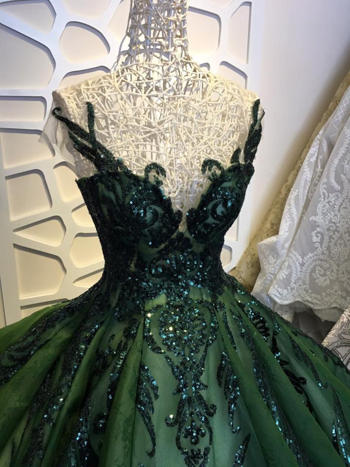 Sequin Sparkly Off The Shoulder Ball Gown Wedding/Prom Dress Secondary image