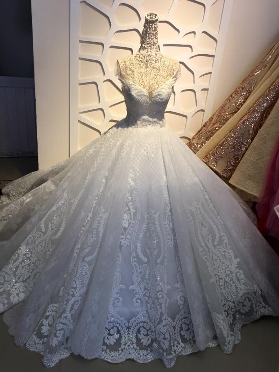 Sequin Sparkly Off The Shoulder Ball Gown Wedding/Prom Dress