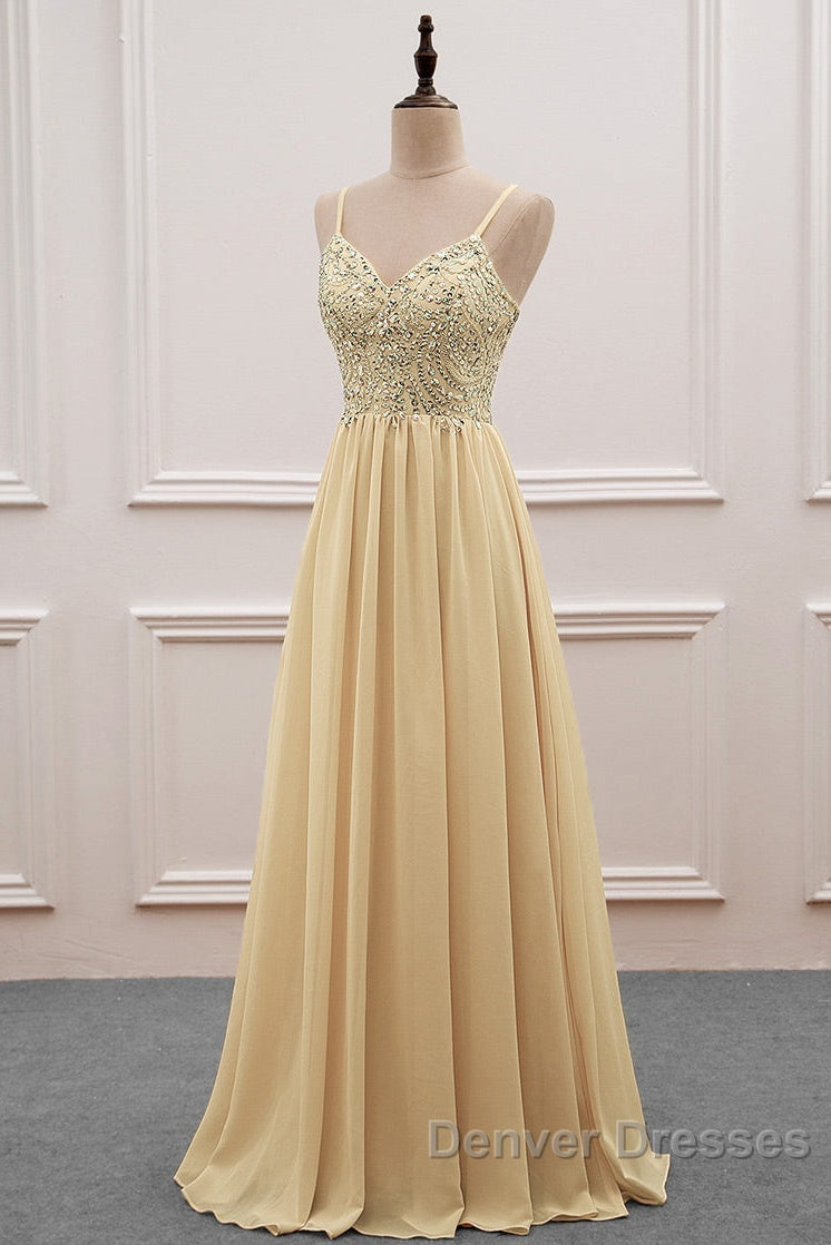 Sequined  Spaghetti Straps Chiffon Long Prom Dress Secondary image