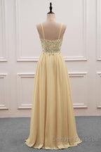 Sequined  Spaghetti Straps Chiffon Long Prom Dress
