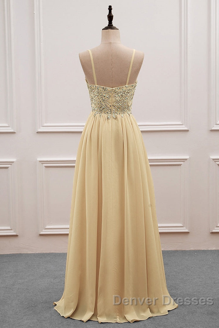 Sequined  Spaghetti Straps Chiffon Long Prom Dress