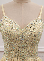 Sequined  Spaghetti Straps Chiffon Long Prom Dress