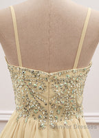 Sequined  Spaghetti Straps Chiffon Long Prom Dress
