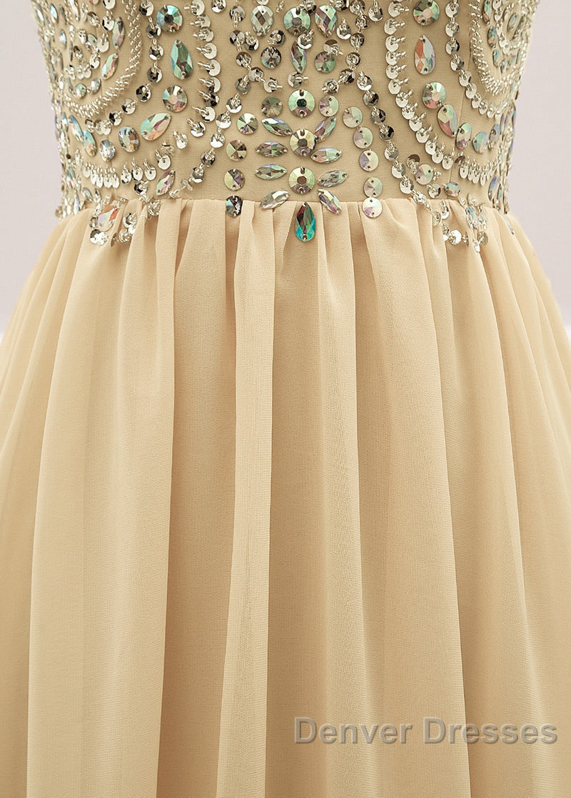 Sequined  Spaghetti Straps Chiffon Long Prom Dress