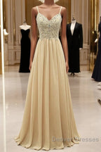 Sequined  Spaghetti Straps Chiffon Long Prom Dress