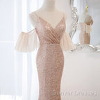 Sequins And Tulle Mermaid Long Party Dress Prom Dress, Off Shoulder Formal Dress
