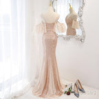 Sequins And Tulle Mermaid Long Party Dress Prom Dress, Off Shoulder Formal Dress