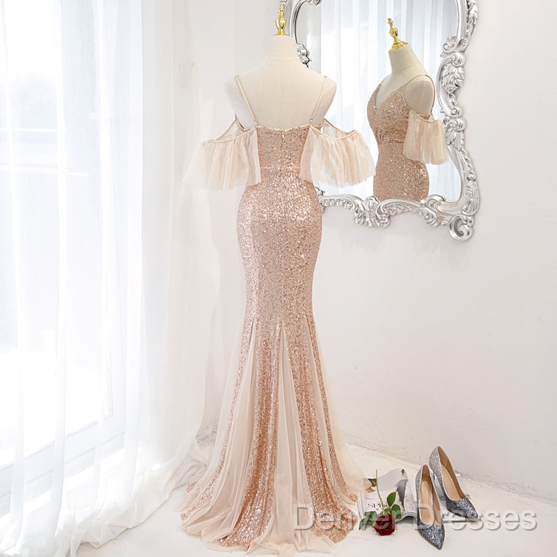 Sequins And Tulle Mermaid Long Party Dress Prom Dress, Off Shoulder Formal Dress