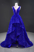 Sequins Asymmetrical Red Evening Dress Sleeveless Deep-V Prom Formal Dress