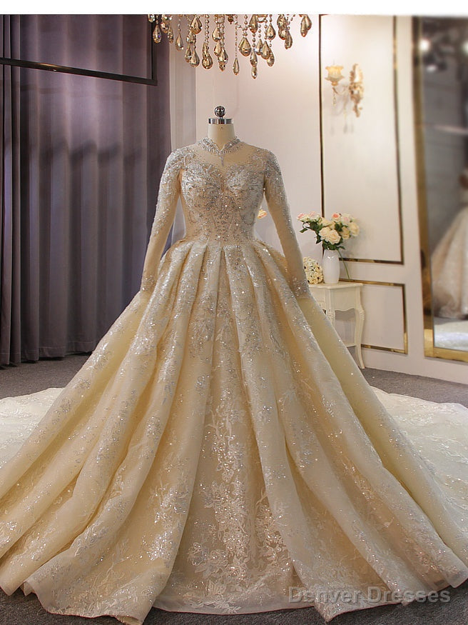 Sequins Backless Long Sleeve Beading Heavy Industry Senior Wedding Dress Main image