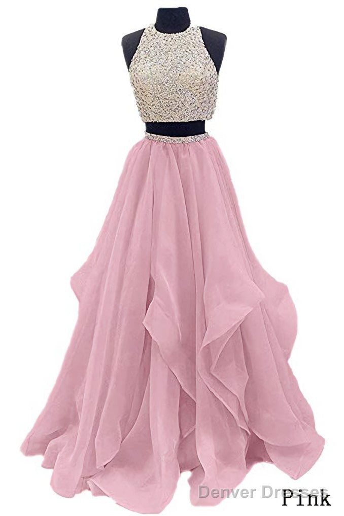 Sequins Beaded Organza Layered Two Piece Ball Gowns Prom Dresses,Wedding Party Dresses