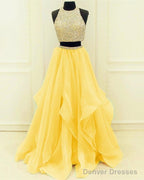 Sequins Beaded Organza Layered Two Piece Ball Gowns Prom Dresses,Wedding Party Dresses