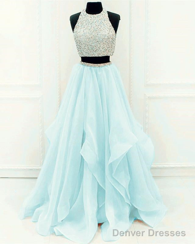 Sequins Beaded Organza Layered Two Piece Ball Gowns Prom Dresses,Wedding Party Dresses