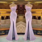 Sequins Formal Dress Light Purple Mermaid Prom Dress Long Slit Strapless