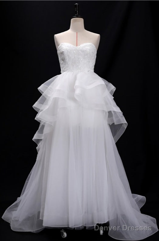Sequins Lace Strapless Ruffled Ballgown Wedding Dress With Train Main image
