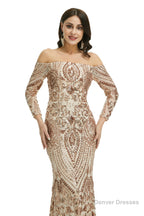 Sequins Mermaid Long Sleeves Off the Shoulder Evening Dresses