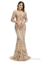 Sequins Mermaid Long Sleeves Off the Shoulder Evening Dresses