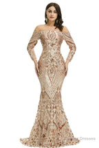 Sequins Mermaid Long Sleeves Off the Shoulder Evening Dresses