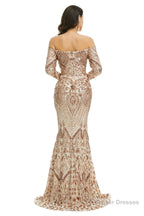 Sequins Mermaid Long Sleeves Off the Shoulder Evening Dresses