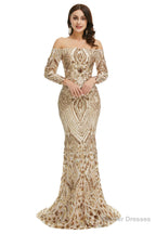 Sequins Mermaid Long Sleeves Off the Shoulder Evening Dresses