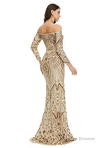 Sequins Mermaid Long Sleeves Off the Shoulder Evening Dresses