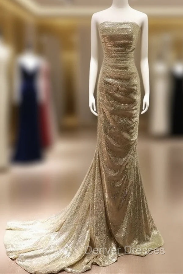 Sequins Mermaid Scoop Long Evening Dress, Long Prom Dress Party Dress