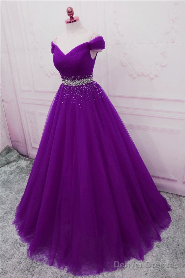 Sequins Sweetheart Long Party Dress, Purple Tulle Evening Gown Secondary image