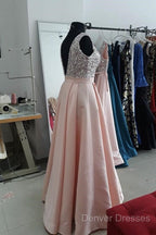 Sequins V-Neck Floor Length Satin Prom Dress