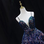 Sequins V-Neckline Short Straps Homecoming Dress, Short Sequins Prom Dress